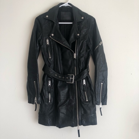Allsaints Asker biker leather trench coat sz 0